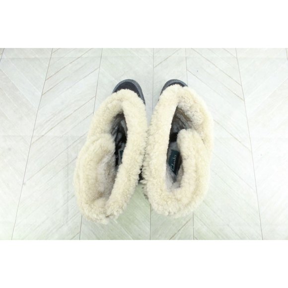 Clarks Black Suede Shearling Lined Side Zip Faux Fur Mid Calf Winter Boots 7 M - Picture 6 of 9